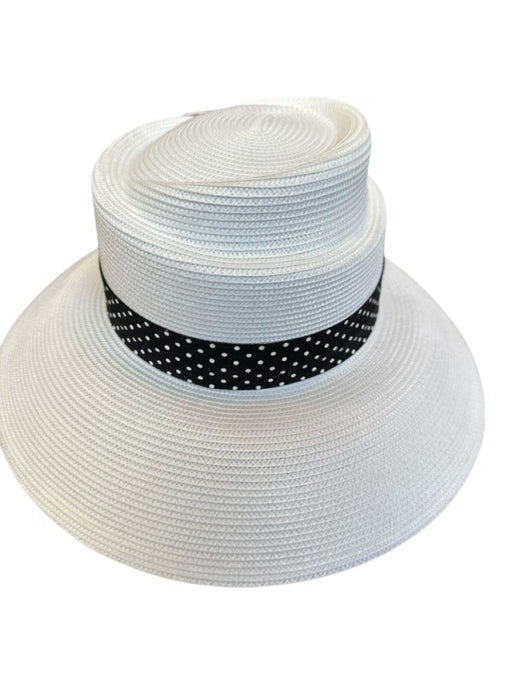 Preston & York White & Black Polyester Blend Ribbon Feathered Polka dot Hat White & Black / One Size