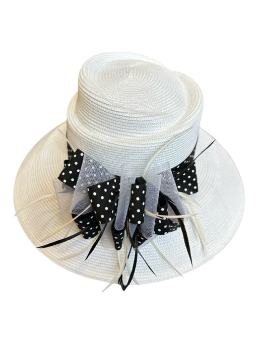 Preston & York White & Black Polyester Blend Ribbon Feathered Polka dot Hat White & Black / One Size