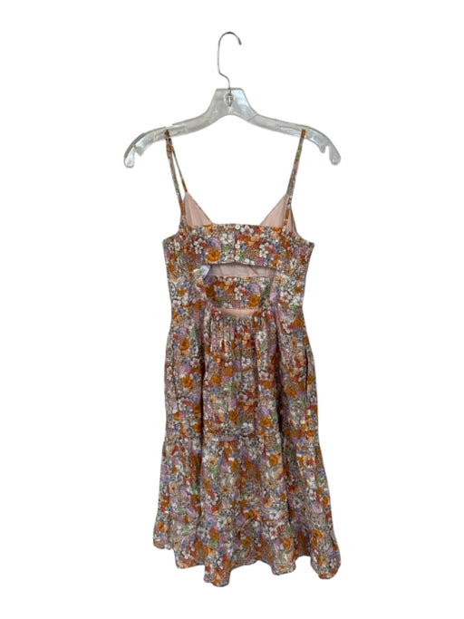 Maeve Size 6 Orange & Purple Cotton Spaghetti Strap Flowers Keyhole Back Dress Orange & Purple / 6