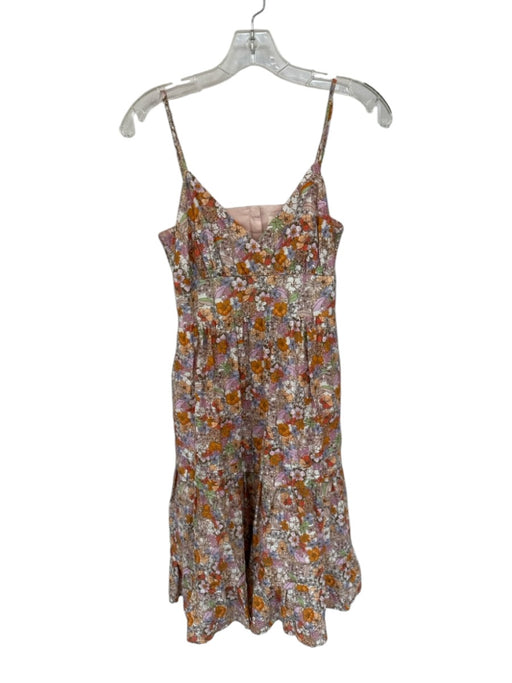 Maeve Size 6 Orange & Purple Cotton Spaghetti Strap Flowers Keyhole Back Dress Orange & Purple / 6