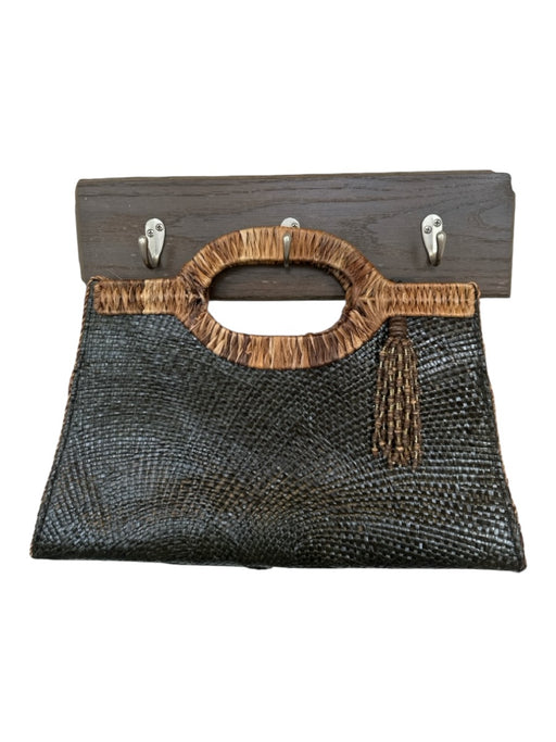 Black & Brown Straw Top Handles Beaded Bag Black & Brown / M
