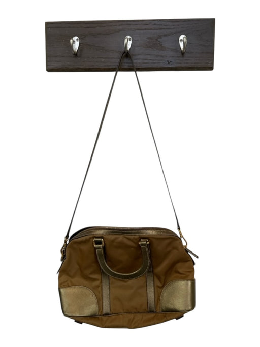 Prada Bronze Nylon & Leather Top Handle Zip Close Metallic Bag Bronze / M