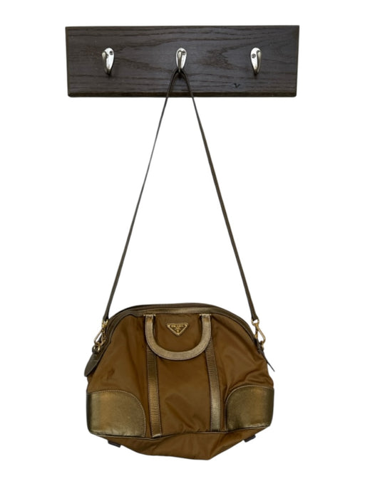 Prada Bronze Nylon & Leather Top Handle Zip Close Metallic Bag Bronze / M