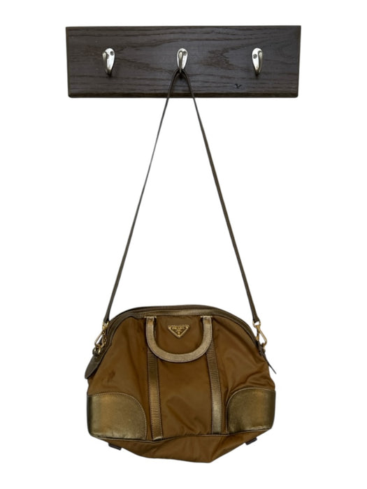 Prada Bronze Nylon & Leather Top Handle Zip Close Metallic Bag Bronze / M