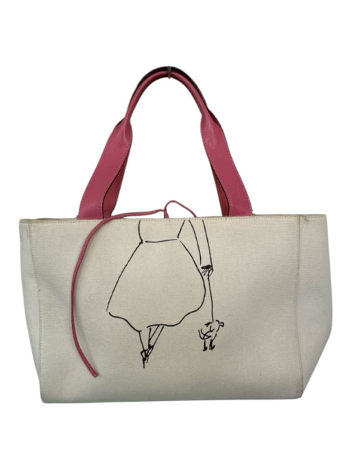 Kate Spade Cream & pink Canvas Leather Dog Top Handles Bag Cream & pink / M