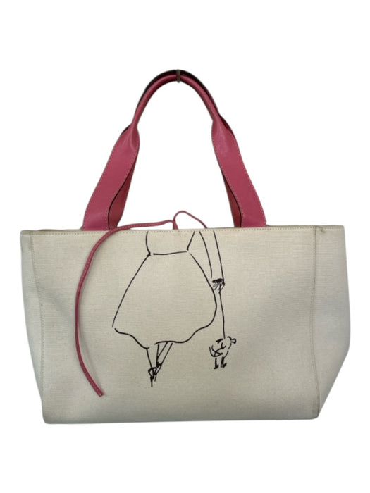 Kate Spade Cream & pink Canvas Leather Dog Top Handles Bag Cream & pink / M