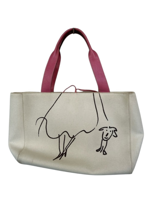 Kate Spade Cream & pink Canvas Leather Dog Top Handles Bag Cream & pink / M