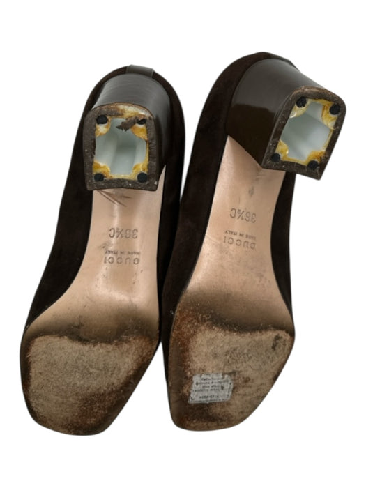 Gucci Shoe Size 36.5 Brown & Silver Suede Cap Toe Horsebit Block Heel Pumps Brown & Silver / 36.5