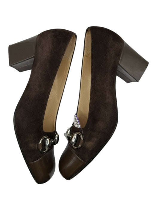 Gucci Shoe Size 36.5 Brown & Silver Suede Cap Toe Horsebit Block Heel Pumps Brown & Silver / 36.5