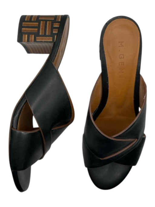 M. Gemi Shoe Size 37 Black & Brown Leather Block Heel Crossover Sandals Black & Brown / 37