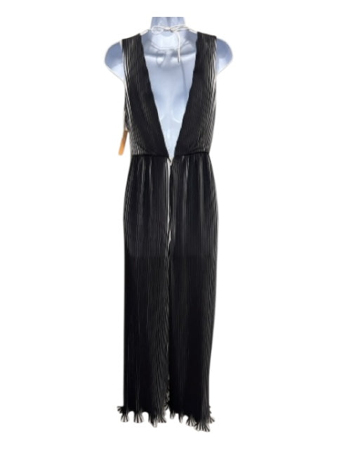 C/Meo Collective Size S B&W Polyester Accordian Pleats Zip Close V Neck Jumpsuit B&W / S