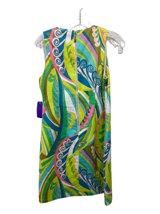 Julie Brown Size 2 Green Pink & Blue Abstract Round Neck Sleeveless Dress Green Pink & Blue / 2