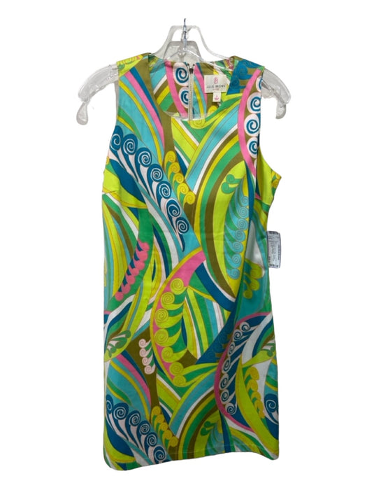 Julie Brown Size 2 Green Pink & Blue Abstract Round Neck Sleeveless Dress Green Pink & Blue / 2