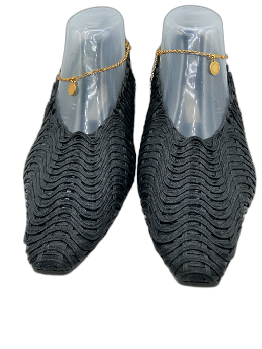 Stella McCartney Shoe Size 39 Black Woven Gold Tone Ankle Chain Wavy Pump Flats Black / 39