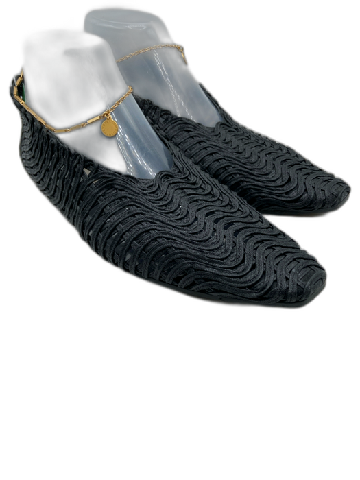 Stella McCartney Shoe Size 39 Black Woven Gold Tone Ankle Chain Wavy Pump Flats Black / 39