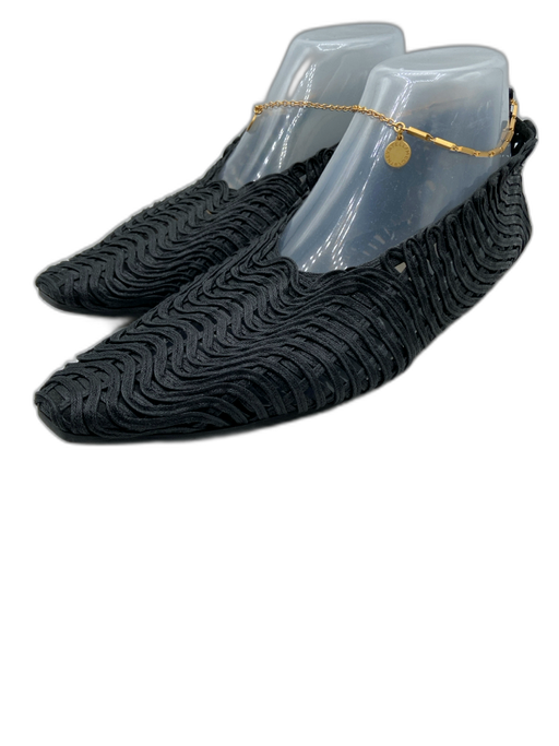 Stella McCartney Shoe Size 39 Black Woven Gold Tone Ankle Chain Wavy Pump Flats Black / 39