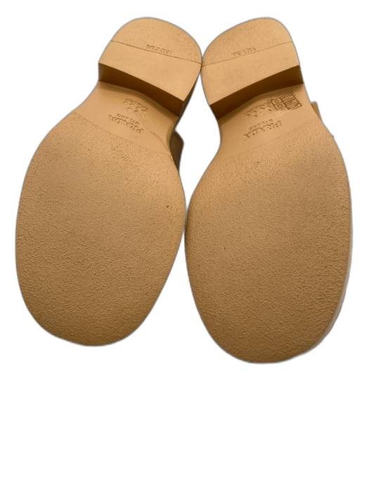 Prada Shoe Size 39 Beige Synthetic & Leather Buckle Ankle Logo Caged Sandals Beige / 39