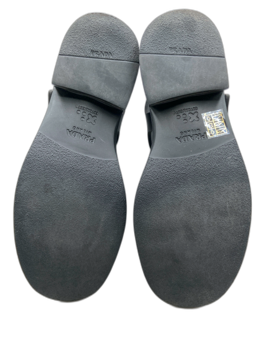 Prada Shoe Size 39 Black Synthetic & Leather Buckle Ankle Logo Caged Sandals Black / 39