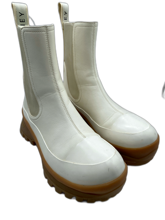 Stella McCartney Shoe Size 39 Cream & Tan Leather Elastic Ankle Toe Cap Boots Cream & Tan / 39