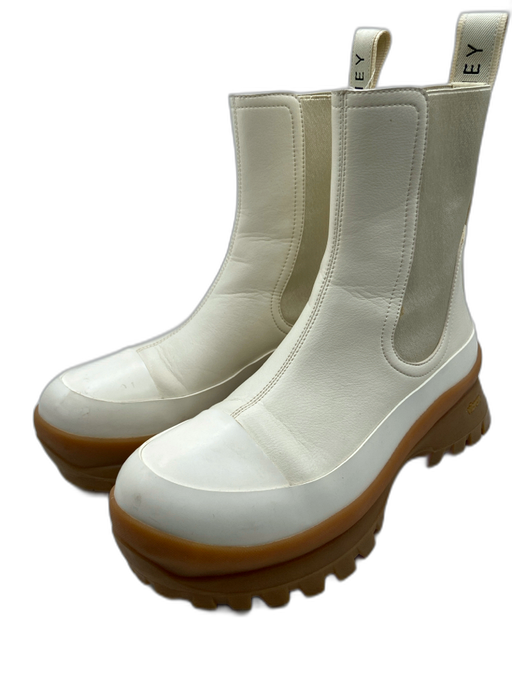 Stella McCartney Shoe Size 39 Cream & Tan Leather Elastic Ankle Toe Cap Boots Cream & Tan / 39