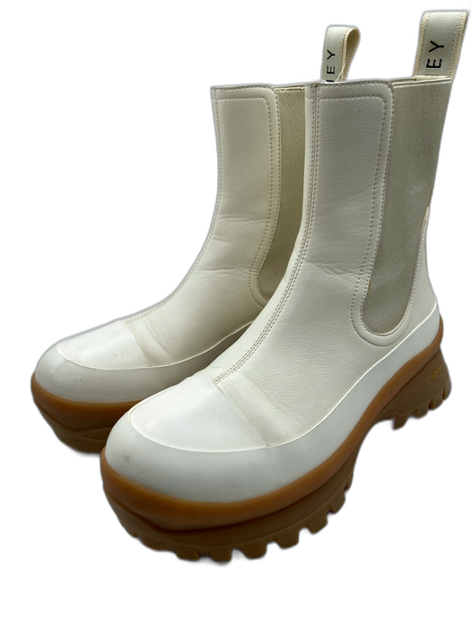 Stella McCartney Shoe Size 39 Cream & Tan Leather Elastic Ankle Toe Cap Boots Cream & Tan / 39