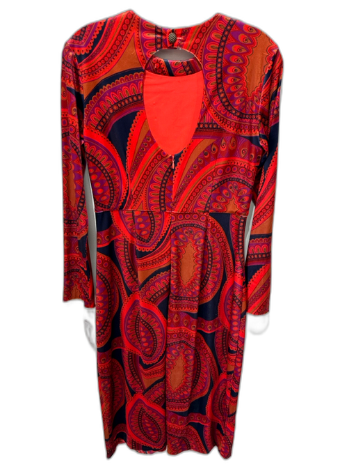 Tyler Boe Size S Red, Orange, Blue Long Sleeve Abstract Print Midi Velvet Dress Red, Orange, Blue / S