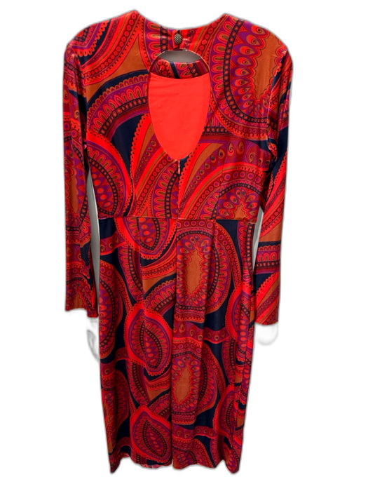 Tyler Boe Size S Red, Orange, Blue Long Sleeve Abstract Print Midi Velvet Dress Red, Orange, Blue / S