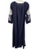 Debbie Katz Size M Navy Blue & White Cotton Long Sleeve Embroidered Midi Dress Navy Blue & White / M