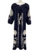 Debbie Katz Size M Navy Blue & White Cotton Long Sleeve Embroidered Midi Dress Navy Blue & White / M