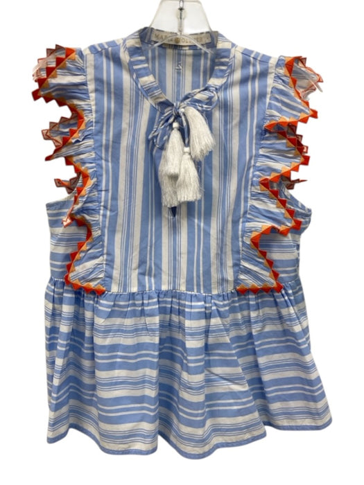 Marie Oliver Size S Blue, White, Orange Cotton Cap Sleeve Striped Peplum Top Blue, White, Orange / S