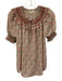 Max Studio Size S Green, Red, Orange, & White Polyester Short Balloon Sleeve Top Green, Red, Orange, & White / S