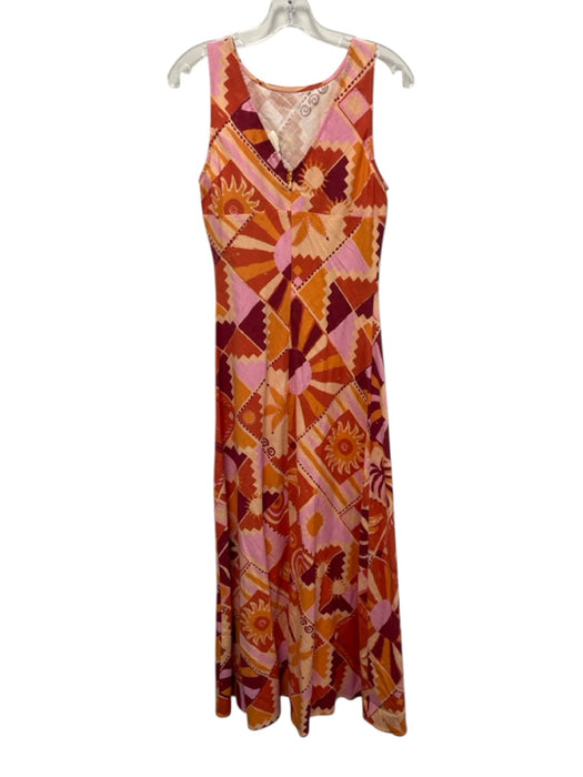 A. Ren Size Est Small Orange, Yellow, Purple Sleeveless Mixed Print Maxi Dress Orange, Yellow, Purple / Est Small