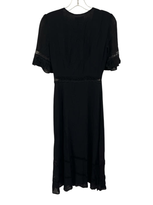 Reformation Size 2 Black Viscose Short Sleeve Lace Detail Buttons Midi Dress Black / 2