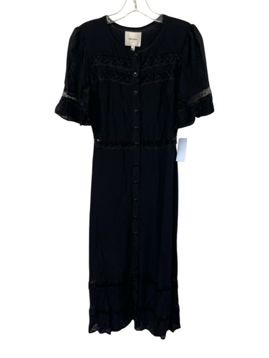 Reformation Size 2 Black Viscose Short Sleeve Lace Detail Buttons Midi Dress Black / 2