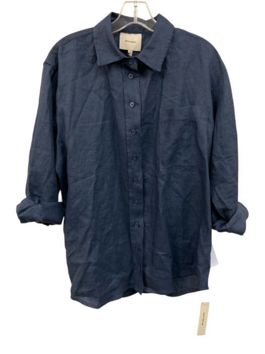 Reformation Size XS Blue Linen Long Sleeve Buttons Collar Blouse Top Blue / XS