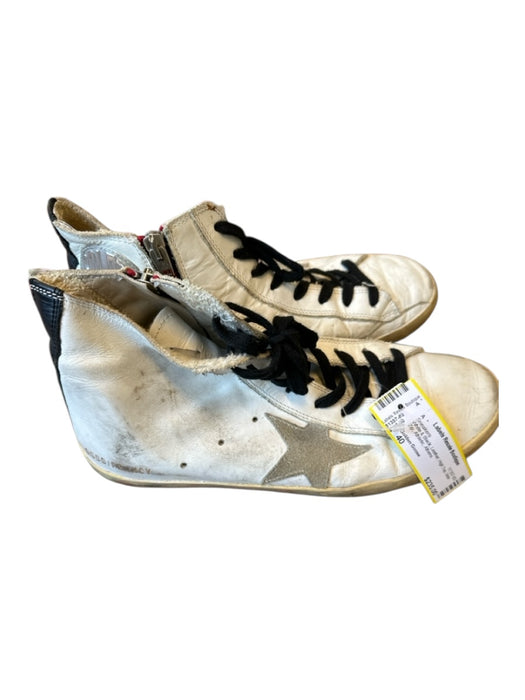 Golden Goose Shoe Size 40 White & Black Leather High Top Side Zip Sneakers White & Black / 40
