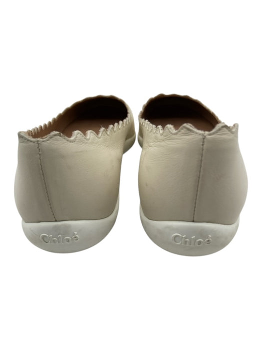Chloe Shoe Size 40 Beige & White Leather Upper Rubber Sole scallop trim Flats Beige & White / 40