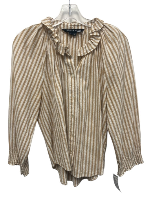 Veronica Beard Jeans Size L White & Beige Cotton Blend Seersucker Striped Top White & Beige / L