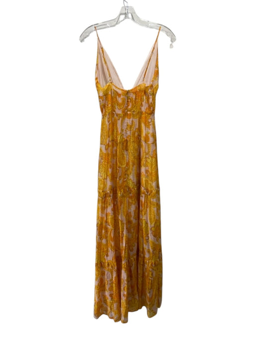 Minkpink Size XS Orange & Yellow Viscose Blend Paisley Print Tie Front Dress Orange & Yellow / XS