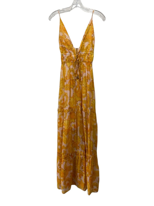 Minkpink Size XS Orange & Yellow Viscose Blend Paisley Print Tie Front Dress Orange & Yellow / XS