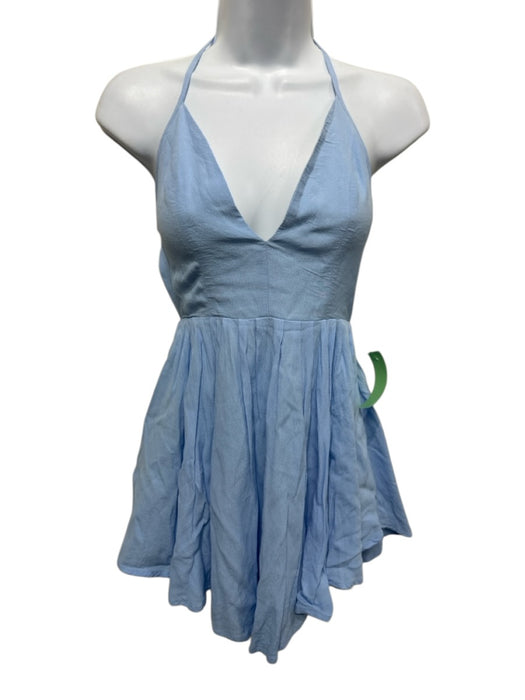NBD Size XS Light Blue Viscose & Rayon Spaghetti Strap V Neck Backless Dress Light Blue / XS