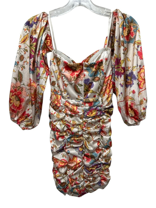 runaway Size S Cream White & Multi Polyester Satin Floral Off Shoulder Dress Cream White & Multi / S