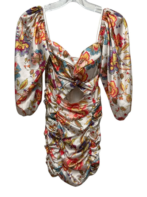runaway Size S Cream White & Multi Polyester Satin Floral Off Shoulder Dress Cream White & Multi / S
