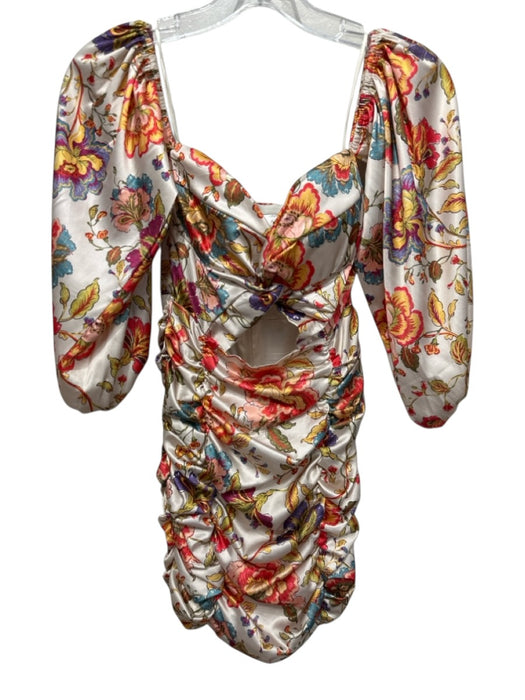 runaway Size S Cream White & Multi Polyester Satin Floral Off Shoulder Dress Cream White & Multi / S