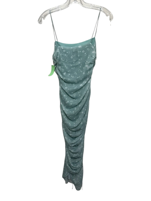 SABO Size XS Sage Green & White Polyester Floral Spaghetti Strap Side Zip Dress Sage Green & White / XS