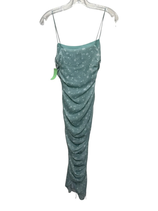 SABO Size XS Sage Green & White Polyester Floral Spaghetti Strap Side Zip Dress Sage Green & White / XS