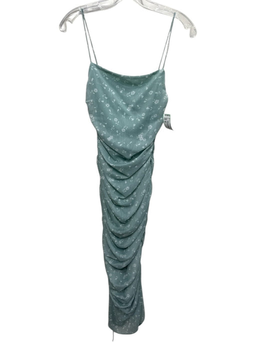 SABO Size XS Sage Green & White Polyester Floral Spaghetti Strap Side Zip Dress Sage Green & White / XS