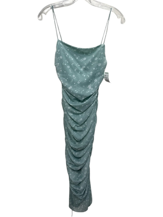 SABO Size XS Sage Green & White Polyester Floral Spaghetti Strap Side Zip Dress Sage Green & White / XS