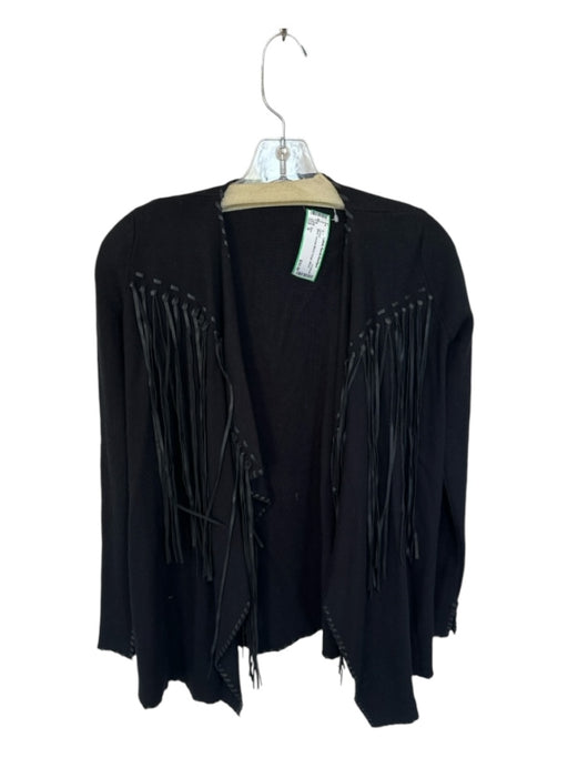 Zara Size S Black Viscose Blend Fringe Jacket Black / S