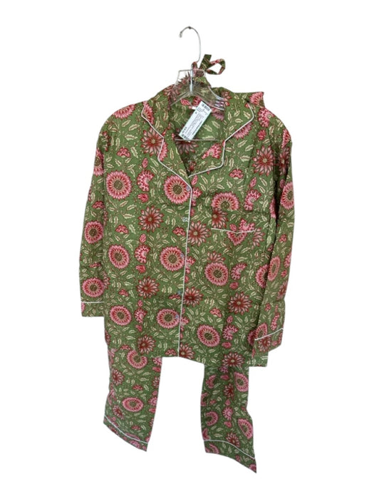 Size M Green & Pink Cotton Long Sleeve Flowers Pants Pajamas Green & Pink / M